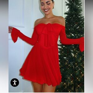 Miss Lola Vibrant Red Off-Shoulder Dress